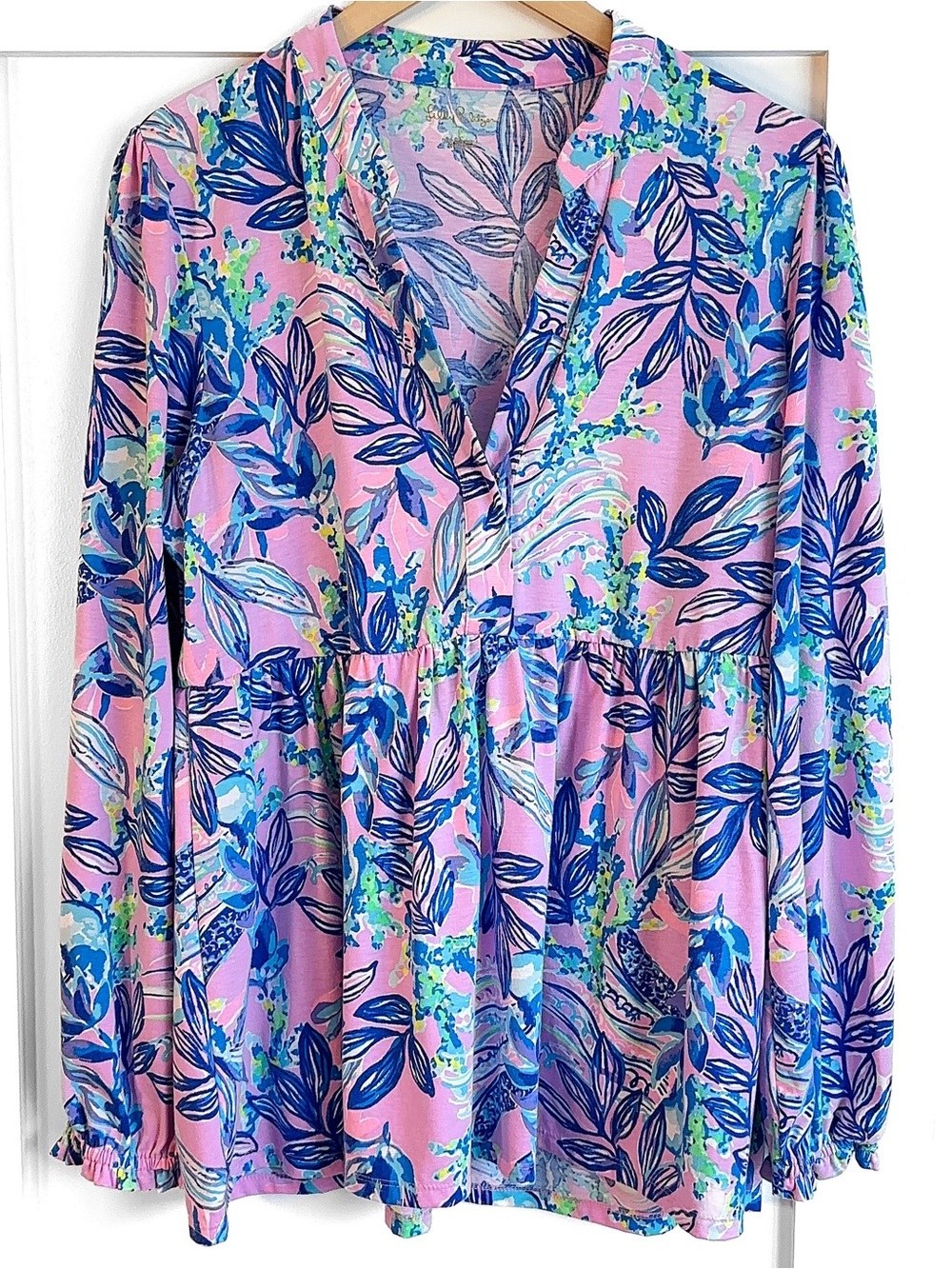 Lilly Pulitzer Winona Long Sleeve Peplum Tunic Size Large Pink Lilac Rose
